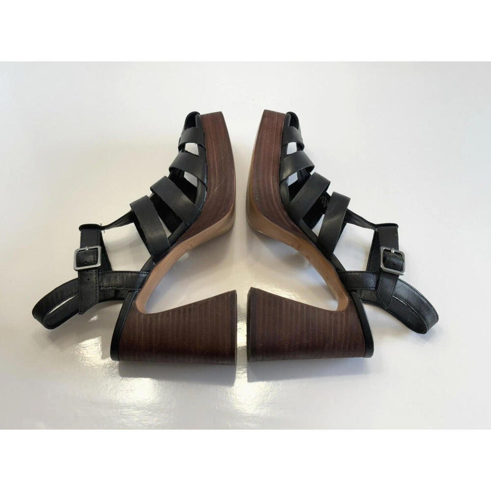 Crown Vintage Farlie Womens Size 9M Black Leather Ankle Strap Block Heel Sandals - Picture 7 of 16